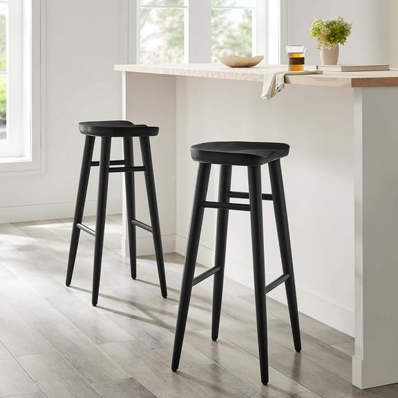 Modway Saville Backless Wood Bar Stools - Set of 2 in Black