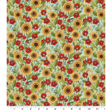 UPC: 0887816368803 | Red Trucks and Bicycles Florals and Sunflowers Cotton Fabric