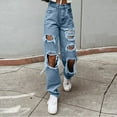 thumbnail image 2 of BRDFRL Women Ripped Boyfriend Jeans High Waist Baggy Denim Pants Y2K Distressed Streetwear Vintage Hiphop Dance Trousers Blue S, 2 of 8