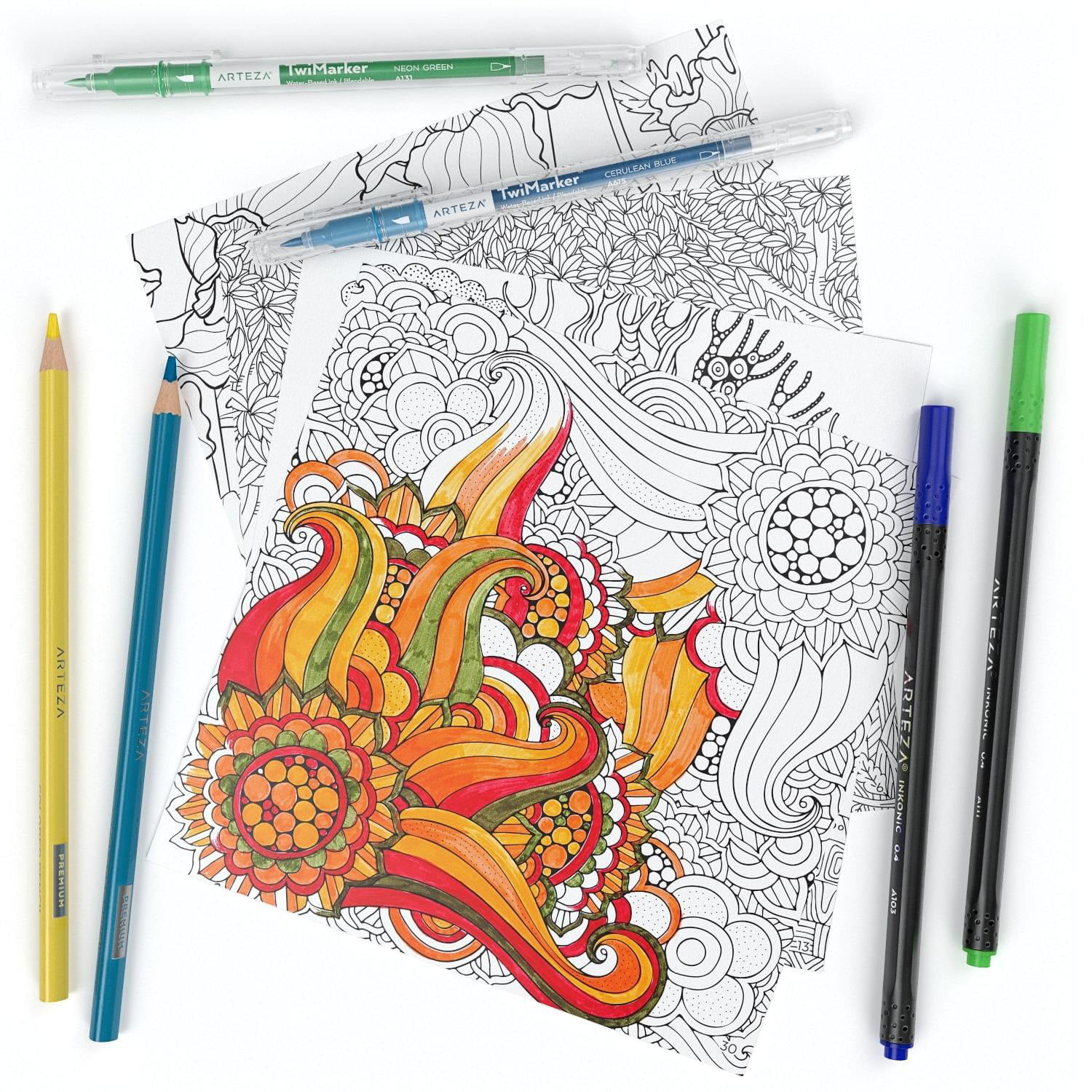 Buy Arteza Adult Coloring Book, Floral Illustrations, 6.4x6.4 - 72 ...