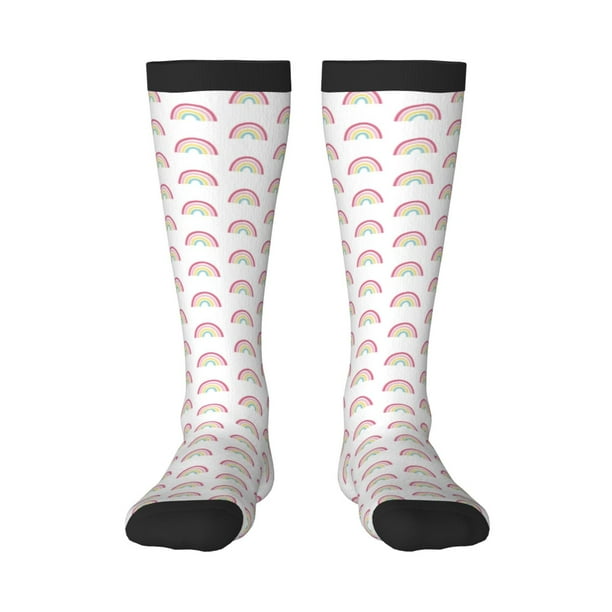 Fotbe Rainbow Calcetas Divertidas Estampadas para Hombre y Mujer, Calcetas de Algodón hasta la Rodilla para Caminar, Correr, Enfermería y Embarazo