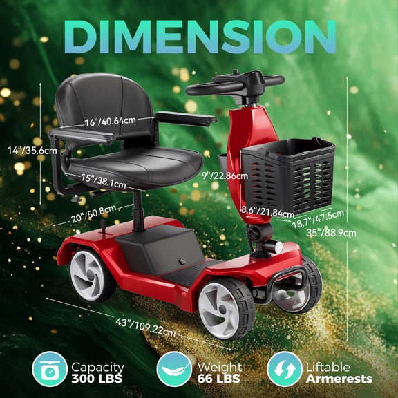 Edcsi Foldable Mobility Scooters for Seniors, 4 Wheel Lightweight Mobility Scooters for Adults, Powered Electric Wheelchair, Mobility Scooter with Seat, Folding Travel Motorized Scooter