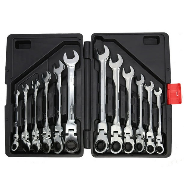 Juego de llaves de trinquete, 12 piezas de acero al cromo vanadio 8-19 mm Cabeza flexible Carevas Llave inglesa