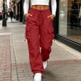 thumbnail image 5 of Axiiglly Cargo Pants for Women, Casual Drawstring Elastic Waist Red Work Pants with Multi Pockets, Baggy Stretchy Straight Leg Hiking Streetwear, XXS-2XL, 5 of 9