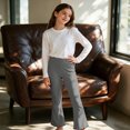 thumbnail image 3 of Girls Solid Color Stretchy Elastic Waist 7/8 Flare Pants with Ruffle Hem for Daily Wear 5-16 Years, 3 of 5