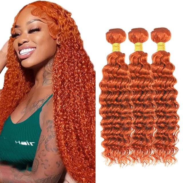 Hair Bundle Auokmar Ginger Deep Wave, 32 pulgadas, 300 g, #350