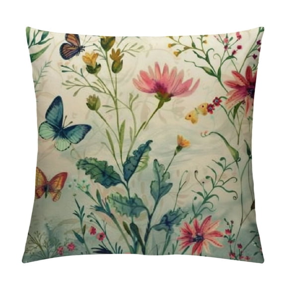 Spring Colorful Flowers Daisy Dragonfly Throw Pillow Cover, Inch Spring Cushion Case for Sofa Couch