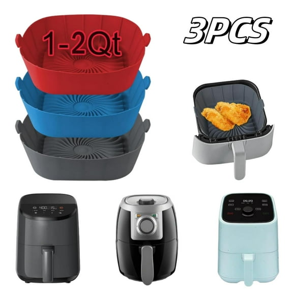 3 Pieces Square Air Fryer Silicone Liners For 1 To 2 Qt Small Air Fryers, Non-stick Reusable Air Fryer Liners Silicone Pot Basket Bowl Liner Baking Tray Air Fryer Accessories, Better Than Paper