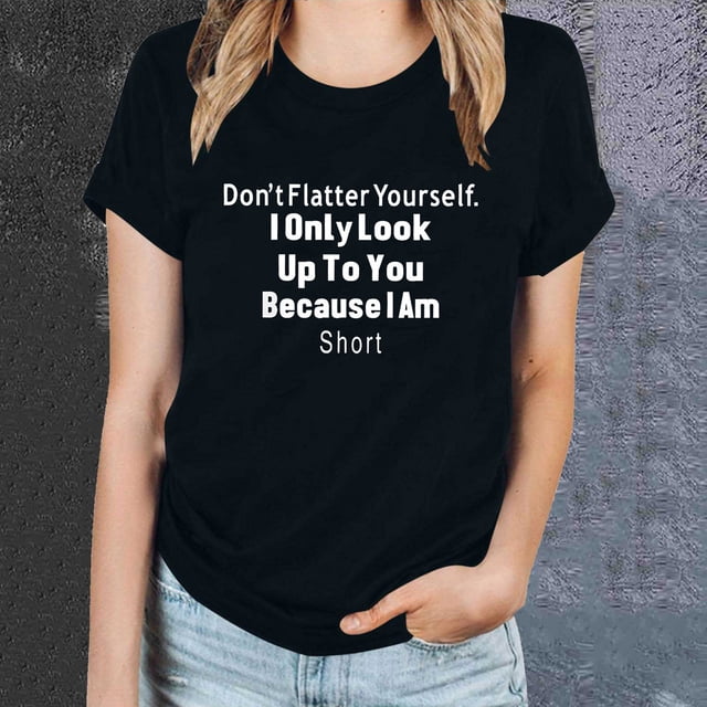 Kayannuo Blouses pour Femmes Liquidation Chemises Tee pour Femmes Saint-Valentin Haut à Manches Courtes Imprimé Lettre pour Femmes