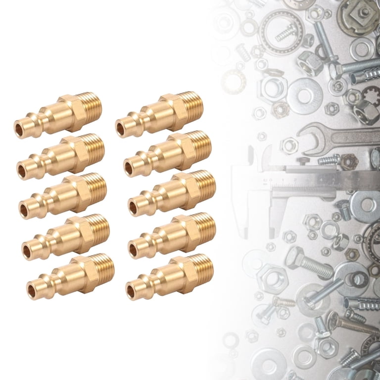 10-Pack 1/4" NPT Brass Male Air Hose Quick-Connect Adapters – M-Style/Type D – Corrosion-Resistant, For Compressors & Air Tools