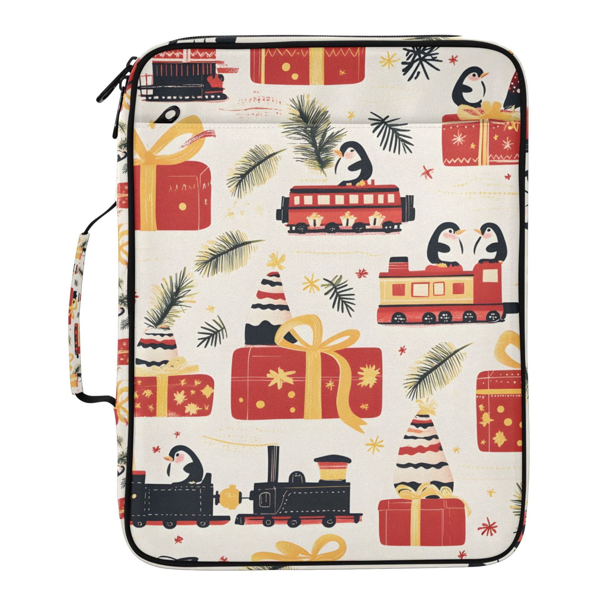 FORMRS Accordion File Folder A4 Size 7-Pocket Expanding Document Organizer Bag with 3 Ring Binder, Christmas Box Train