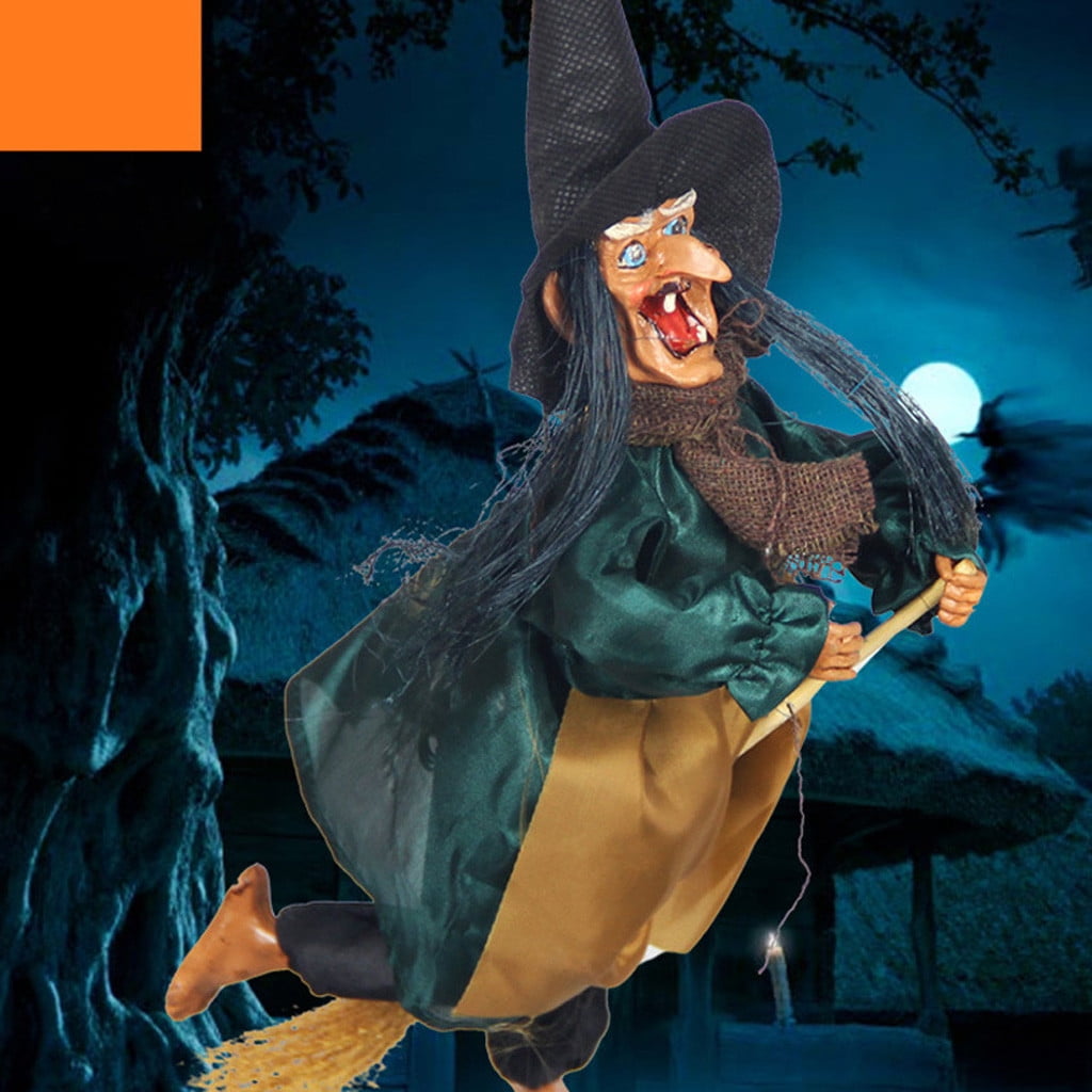 Green Bluelover 31Cm Halloween Hanging Animated Talking Witch Props Laughing Sound Control Decorations 