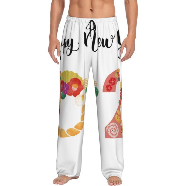 Fotbe 2025 New Year'S Pantalones de Pijama para Hombre, Pantalones de Dormir, Pantalones de Casa con Cintura Ajustable y Bolsillos-Small