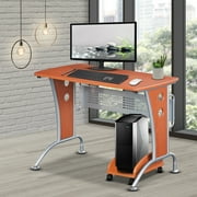 Modern Computer Desk With Mobile CPU Caddy, Dark Honey