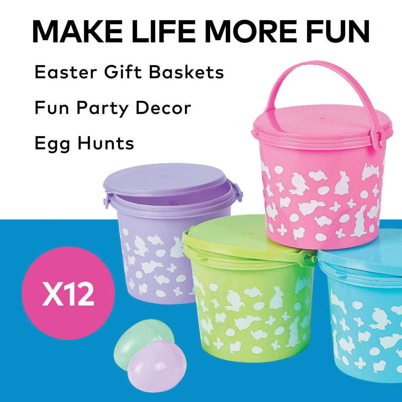 Plastic Easter Pails W/ Lid - Party Supplies - 12 Pieces