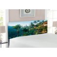 thumbnail image 2 of Balinese Headboard, Terrace Rice Fields Palm Trees Traditional Farmhouse Morning Sunrise Bali Indonesia, Upholstered Decorative Metal Bed Headboard with Memory Foam, Full Size, Green, by Ambesonne, 2 of 4