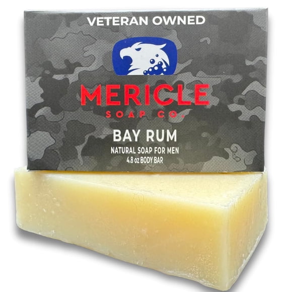 Mericle Soap Bay Rum Barra corporal orgánica de 4.8 oz | Propiedad de veteranos | Tecnología tradicional de proceso en frío | Ingredientes Naturales | Sin productos químicos agresivos | Exfoliante | H