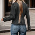 thumbnail image 4 of YDFCWXW Women's Suede Jackets 2025 Fall Casual Business Long Sleeve Open Front Cropped Blazer Jacket Coat Black, L, 4 of 6