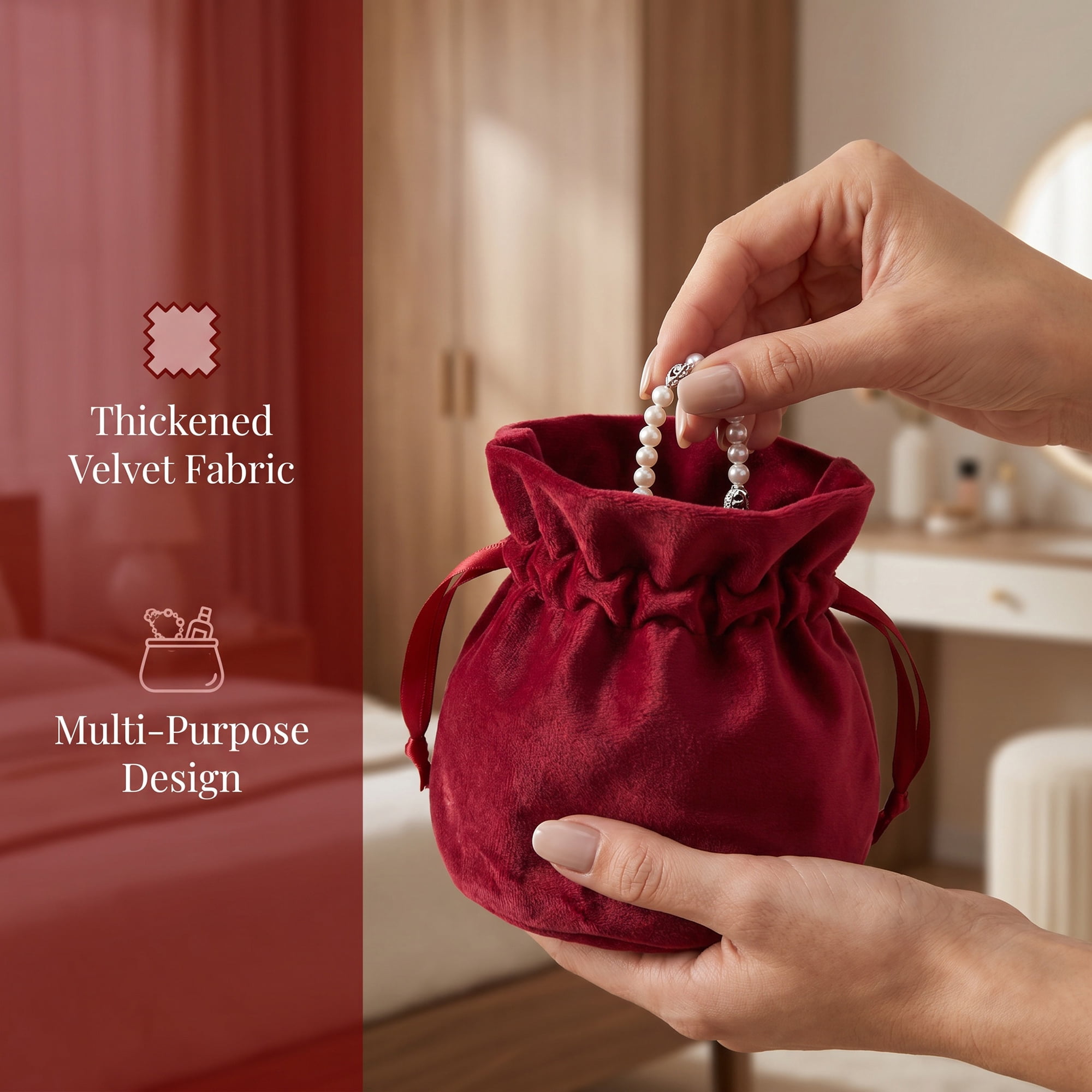 Unique Bargains 6Pcs Velvet Gift Drawstring Bags Set Red 5.9" x 5.1"