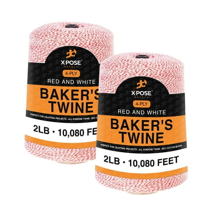 Baker’s Twine, 2 Pound Cone – 4 Ply Red and White String Pack of 2 to Tie Cake Boxes, for Arts and Crafts, Gift Wrapping and More - 50% Cotton 50% Poly - 10,080 Feet - Pack of 2 - by Xpose Safety