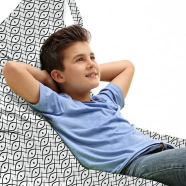 Geometric Lounger Chair Bag, Trippy Linked Leaf Shaped with Dots and Spots Minimalist Grid Design, High Capacity Storage with Handle Container, Lounger Size, Black White, by Ambesonne