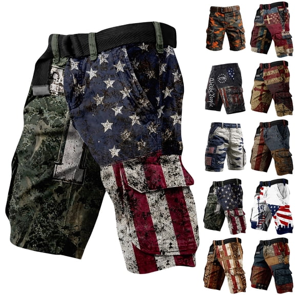 Men's Casual Loose Fit Multi-Pockets Military Cargo Shorts Camo Print Cargo Shorts with Multiple Pockets and Relaxed Fit Army Green L