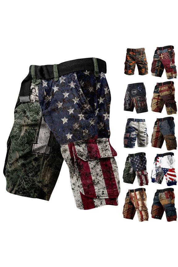 Men's Casual Loose Fit Multi-Pockets Military Cargo Shorts Camo Print Cargo Shorts with Multiple Pockets and Relaxed Fit Vermilion M