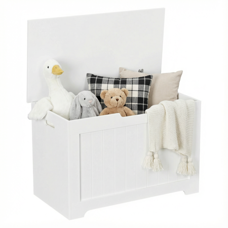 SuperDeal 30-Inch Lift Top Storage Chest Wooden Home Organizer Bench with Safety Hinged Lid Large MDF Toy Box Entryway Bedroom Living Room White