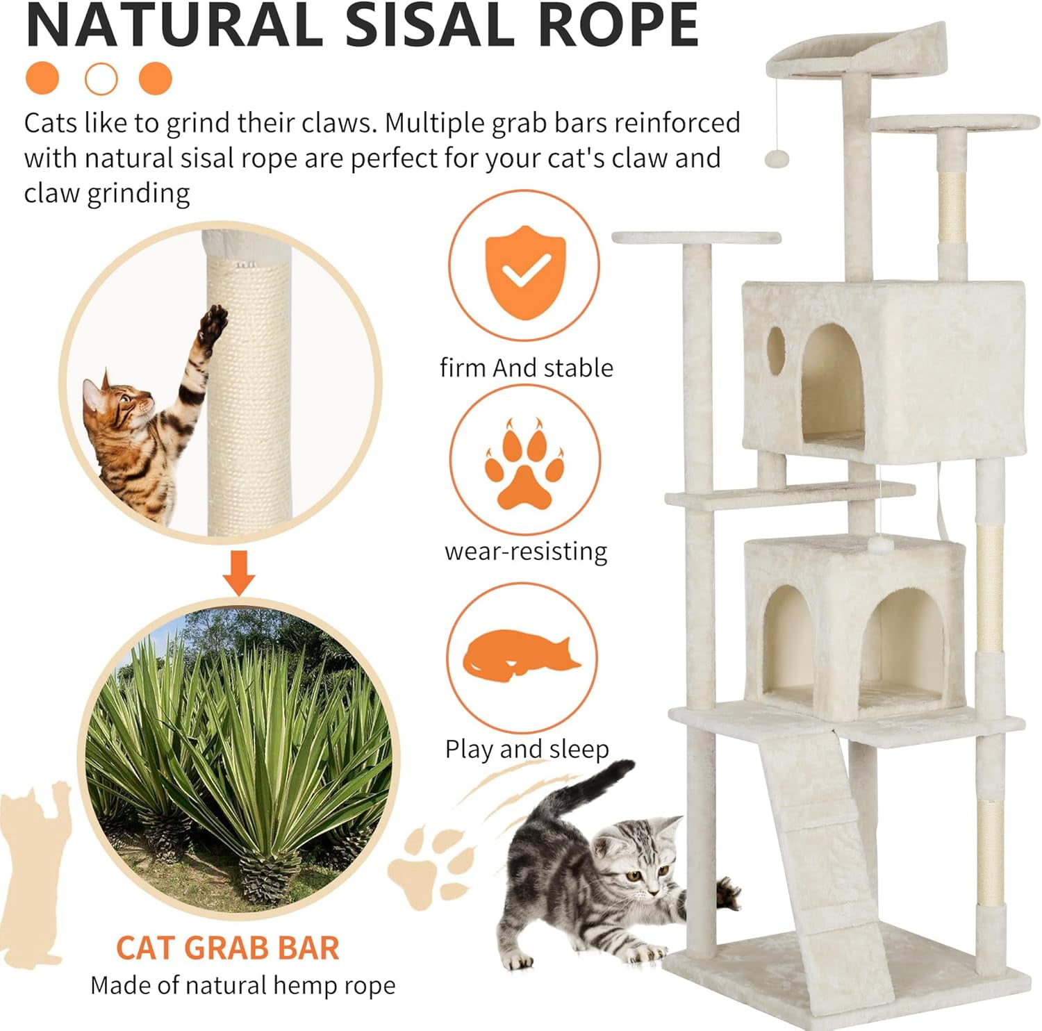 Bestpet 81in Cat Tree Tower for Indoor Cats,Multi-Level Cat Furniture Activity Center with Cat Scratching Posts Stand House Cat Condo with Funny Toys for Kittens Pet Play House,Beige