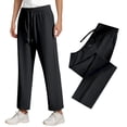 thumbnail image 4 of JIAYUE Women's Pants Ankle-Length Solid Color Loose Cool Sports Trousers Loose Wide Leg (Straight Style) Casual Female Sweatpants, 4 of 6