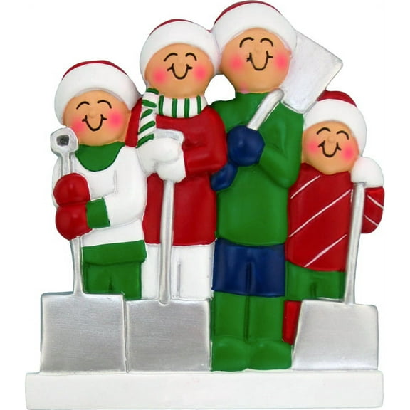 Shoveling Family 4 People Personalized Christmas Ornament DO-IT-YOURSELF
