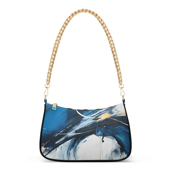 Womens Chain Shoulder Bag Blue Abstract Classic Tote Handbags Fashion Clutch Hobo Purse with Zipper for Travel Casual
