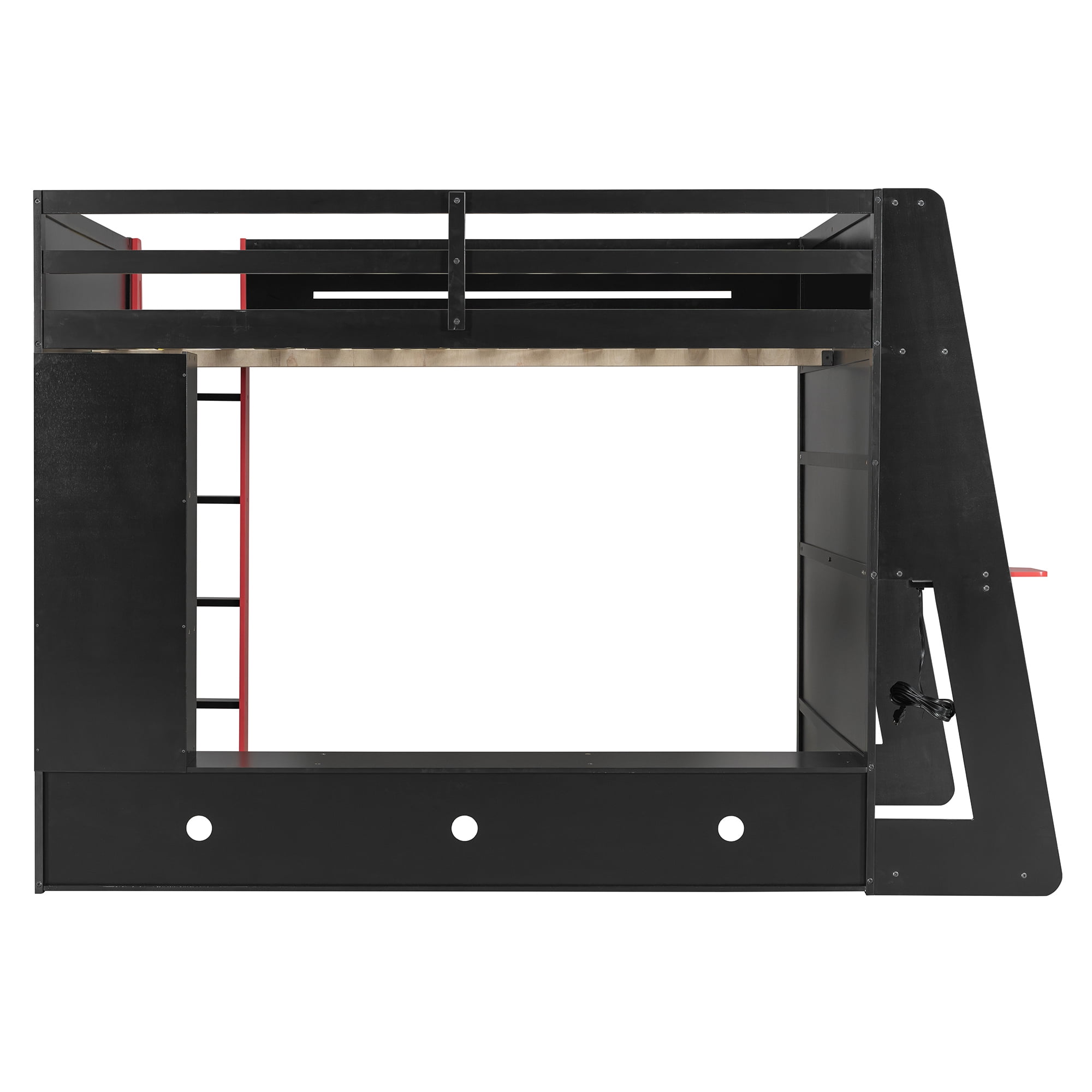 Euroco Full Size Loft Bed with Desk, Gaming Bed with RGB Light and Storage Selves, Red