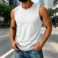 thumbnail image 2 of Men's Casual Sports Ice Silk Tank Top Sleeveless Crewneck Quick Dry Breathable Cooling Sun Protection T-Shirt Muscle Vest Summer Gym Workout Fashion Essential | JASKFLY,White L, 2 of 9