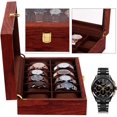 thumbnail image 4 of 12 Slots Watch Storage Watch Display Box with Large Glass Lid, Wooden Watch Gift Box Watch Box Organizer for Men(Rosewood Grain), 4 of 13