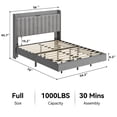thumbnail image 2 of Full Size Floating Bed Frame with LED Lights, Upholstered Platform Full Bed Frame with Charging Station & Storage Headboard, No Box Spring Needed, Gray, 2 of 9