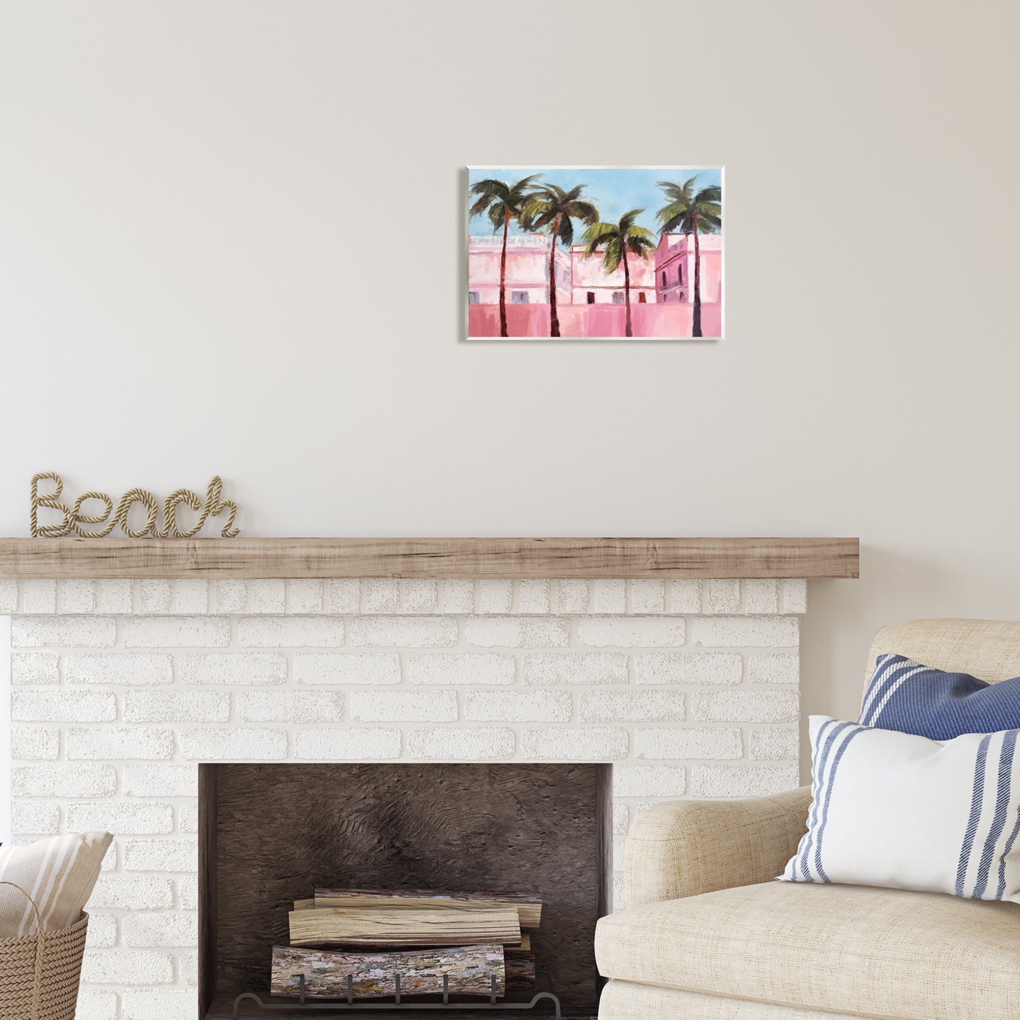 Stupell Industries Tropical Pink Buildings Botanical & Floral Painting Unframed Art Print Wall Art, 15 x 10