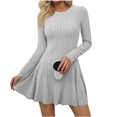 thumbnail image 2 of Karymi Summer Dresses for Women Brushed Ribbed Knit Dress, Crew Neck Long Sleeve Slim Fit High Waist Flowy A Line Short Dress for Fall Winter Daily, 2 of 9