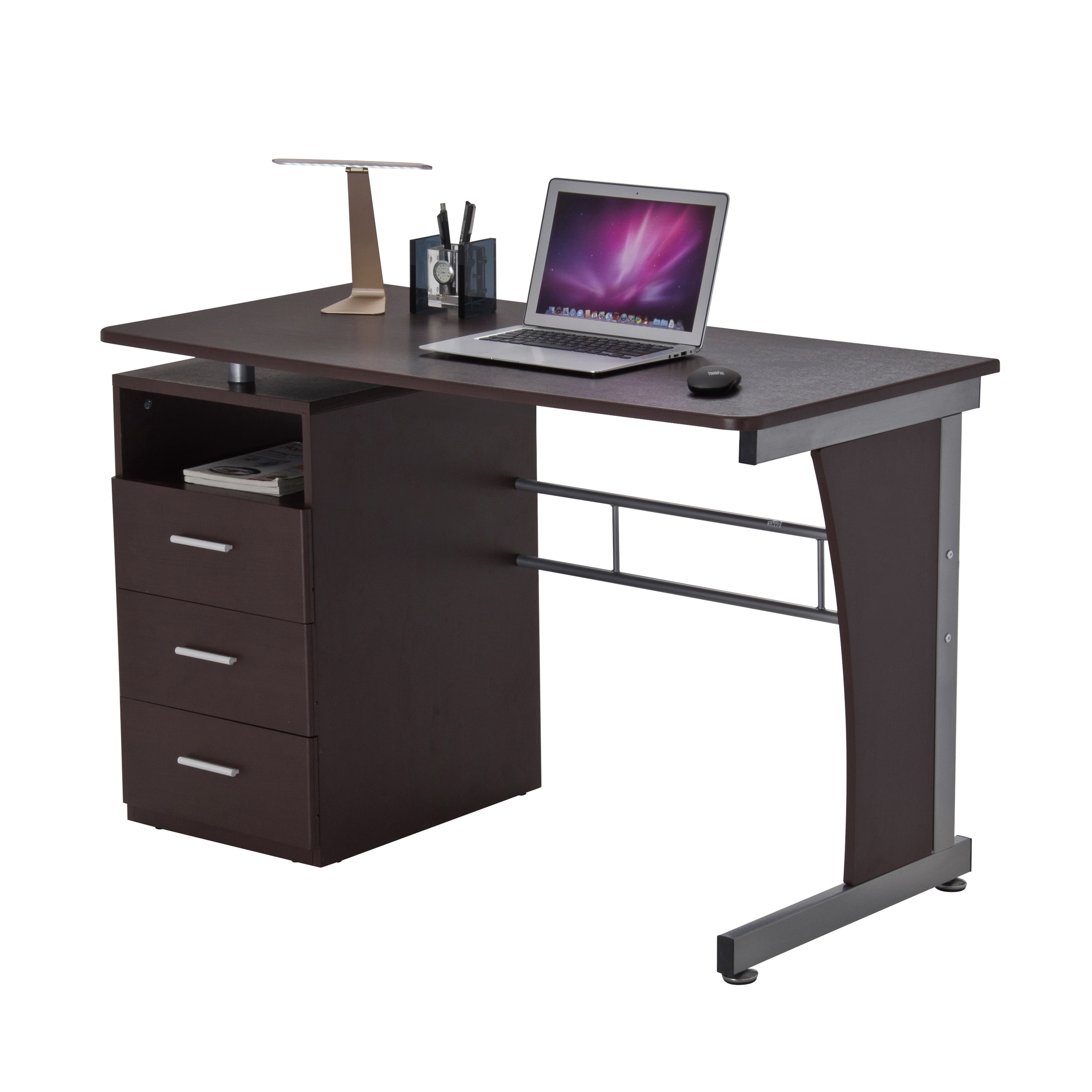 Techni Office Solutions 47.5" Chocolate Brown Computer Desk with Ample Storage