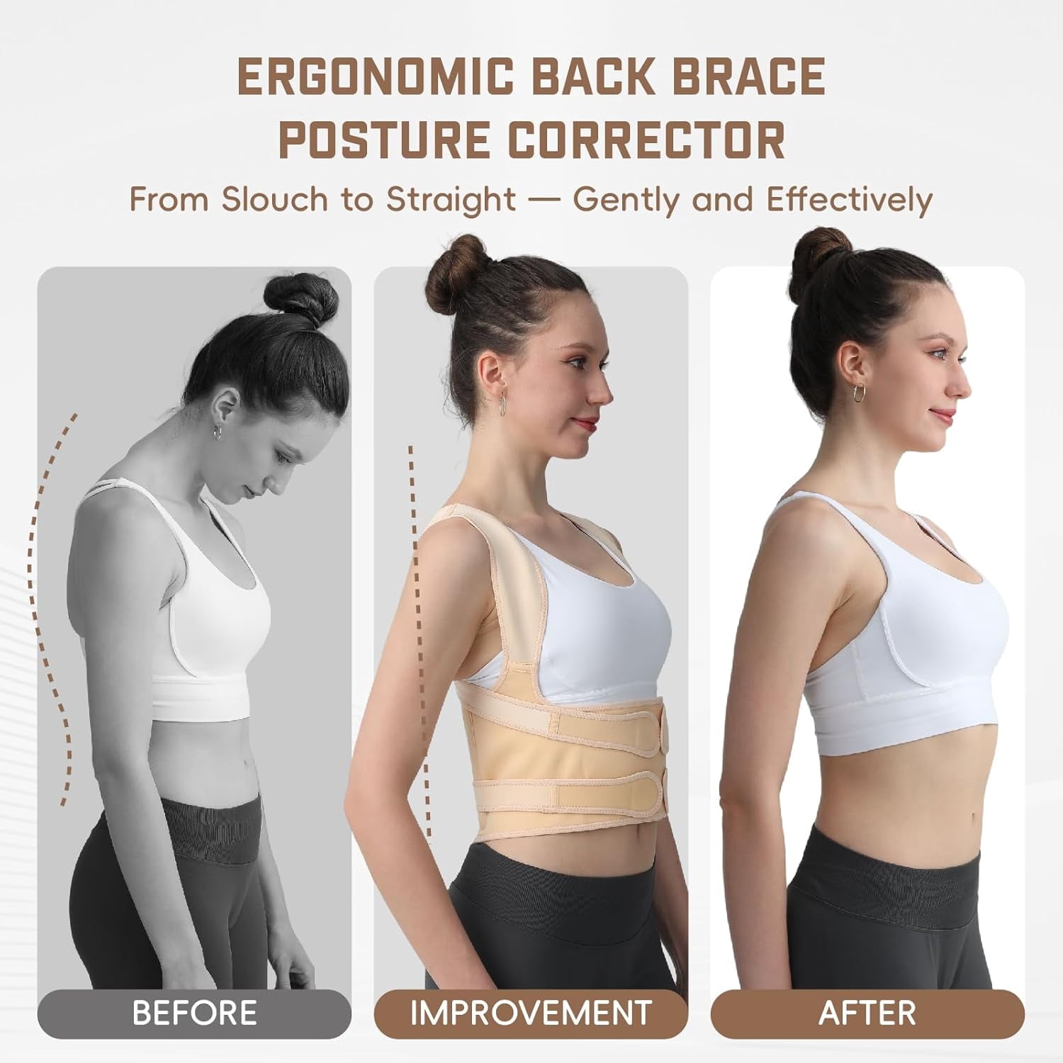 Back Brace Posture Corrector, Shoulder Straightener, Adjustable Full Back Support for Women and Men, Upper and Lower Back Pain Relief - Scoliosis, Spine Corrector, Beige - Medium