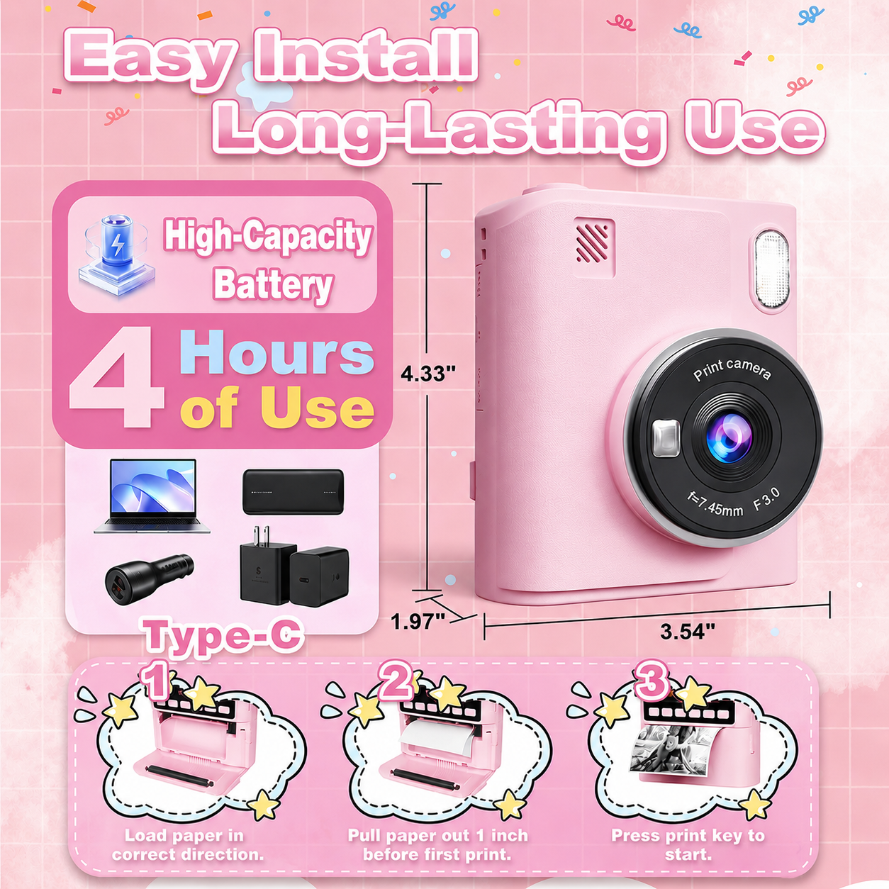 JoyStone Kids Instant Print Camera 1080P Pink photo 8