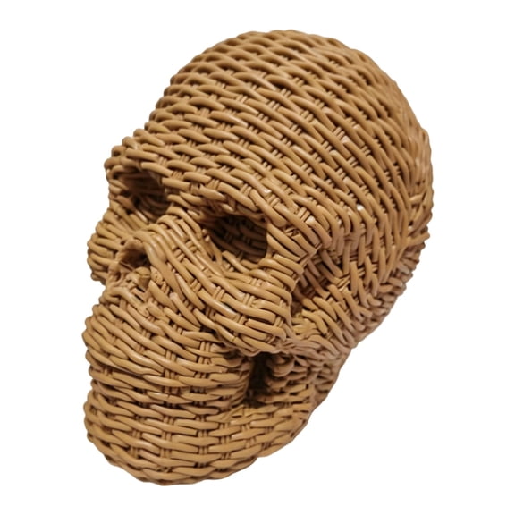 Rysoverian Halloween Skull Figurine Faux Rattan Texture Resin Tabletop Ornament For Mantel Shelf Party Home Decor