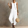 thumbnail image 6 of Vynhevius Women's Scoop Neck Jumpsuit Sleeveless Asymmetric Button Front Pockets Loose Harem One Piece, 6 of 6