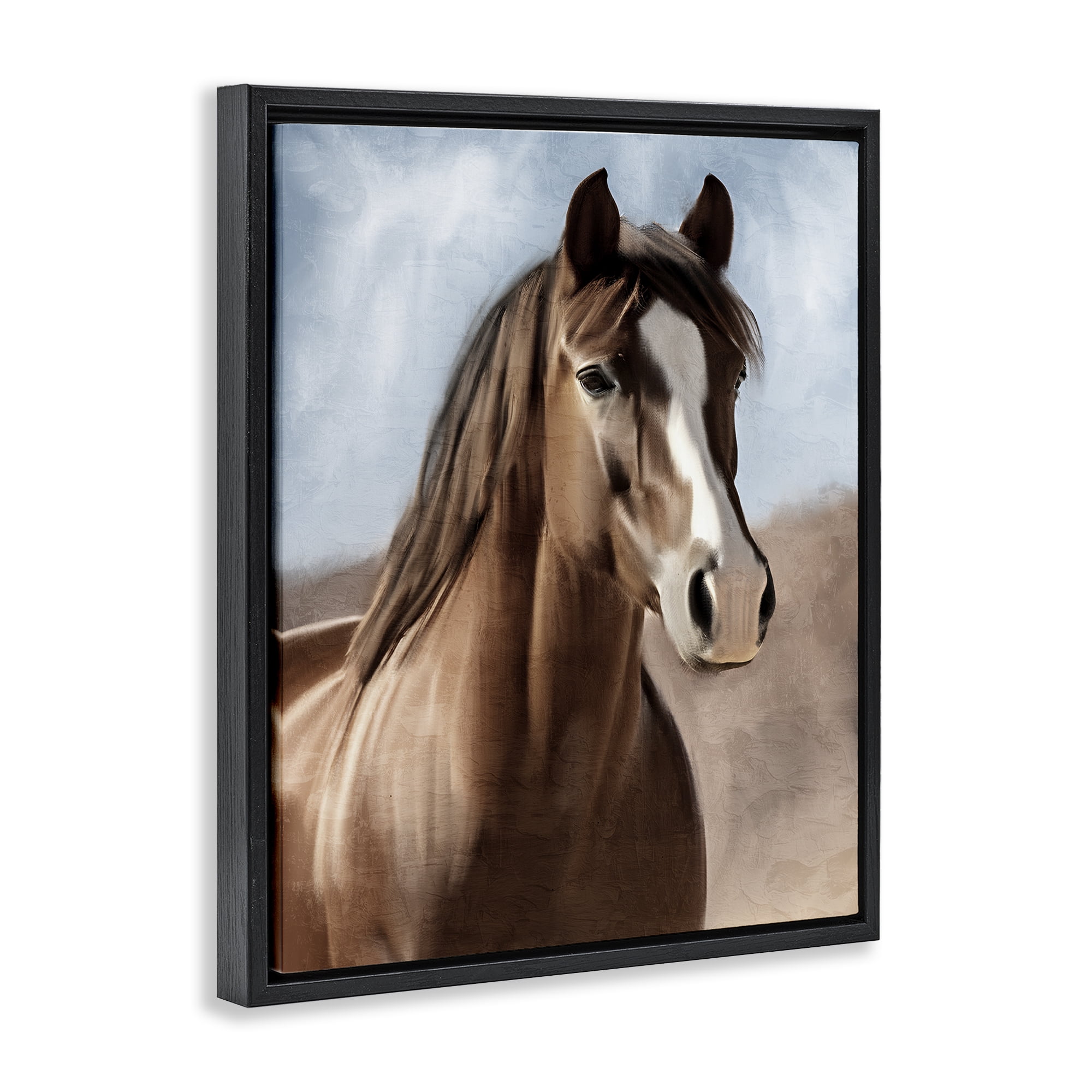 Stupell Industries Brown Horse Closeup Animals Painting Black Floater Framed Canvas Art Print Wall Art, 17 x 21