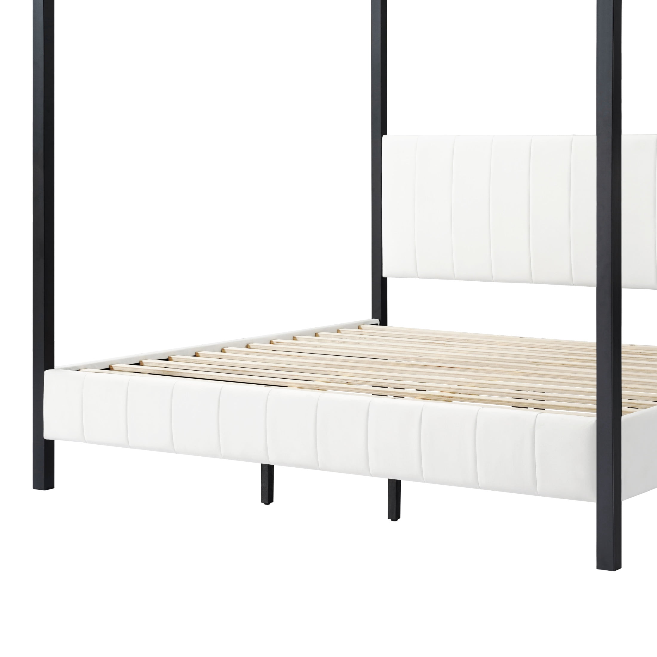Christopher Knight Home King Canopy Bed, Metal Frame with Upholstered Headboard & Footboard, White+Black