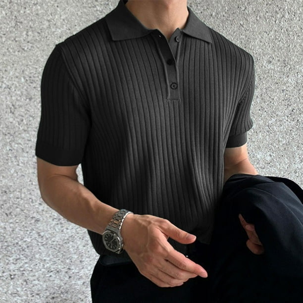 pstuiky camisetas de hombre, Blusa informal de punto con cuello vuelto, manga corta y color liso para hombre camisas casuales para hombre l