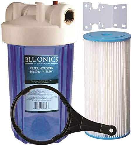 BLUONICS Big Blue Whole House Water Filter 10/" Sediment /& Carbon Clear Housing for sale online