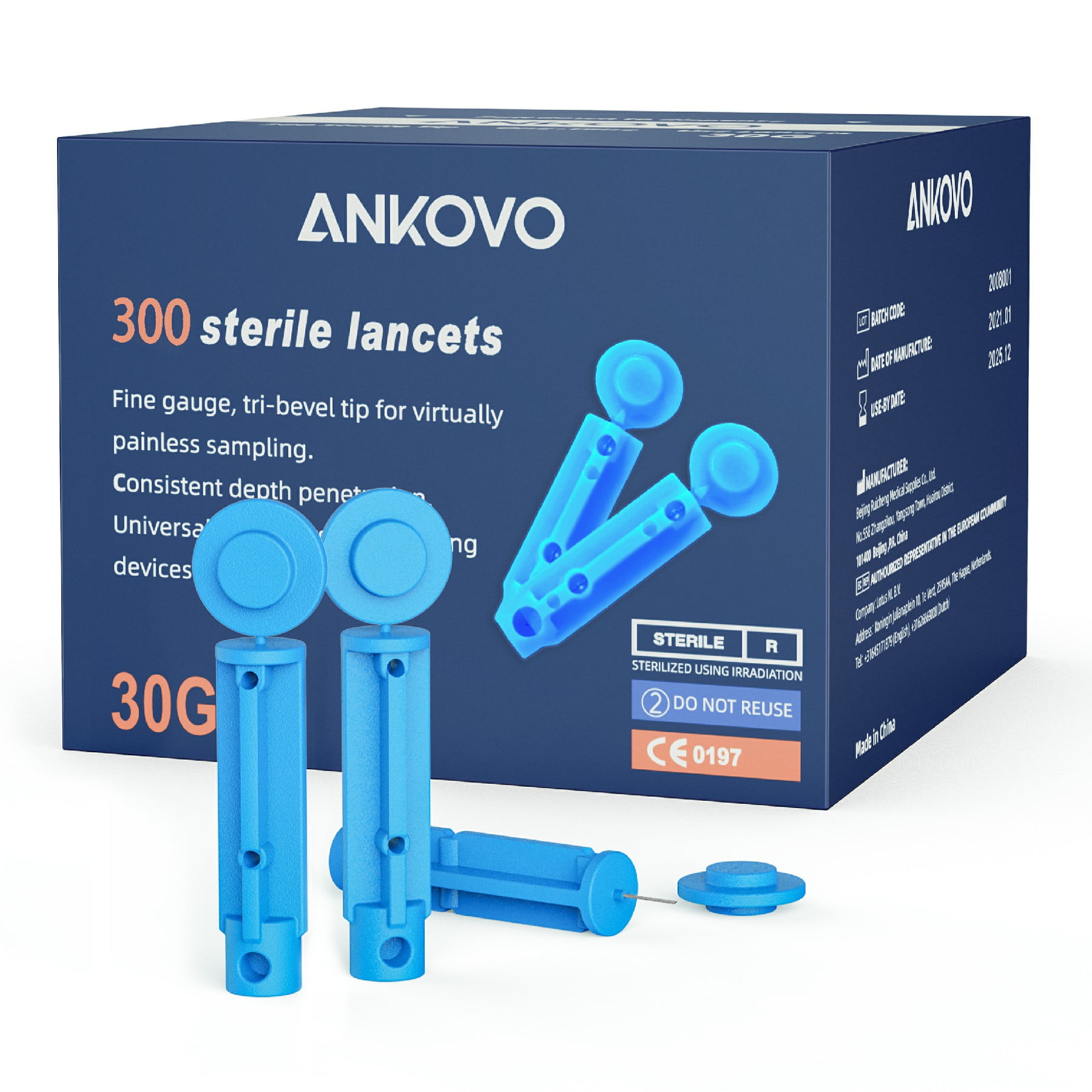 Twist Top Lancets for Blood Testing 30 Gauge, 300Lancets for Sugar