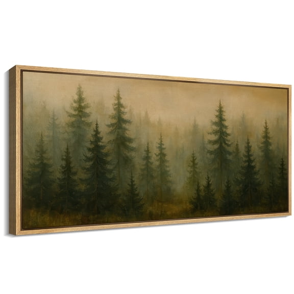 Large Framed Canvas Wall Art Pine Trees Forest Landscape Print for Living Room Decoration - 60"x30" Natural Framed