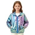 thumbnail image 2 of Krdevn Unisex Kids Metallic Shiny Zip Jacket, Lapel Collar Long Sleeve Fashion Casual Coat Trendy Boys Girls Coat for Spring Fall,Sky Blue, 2 of 9